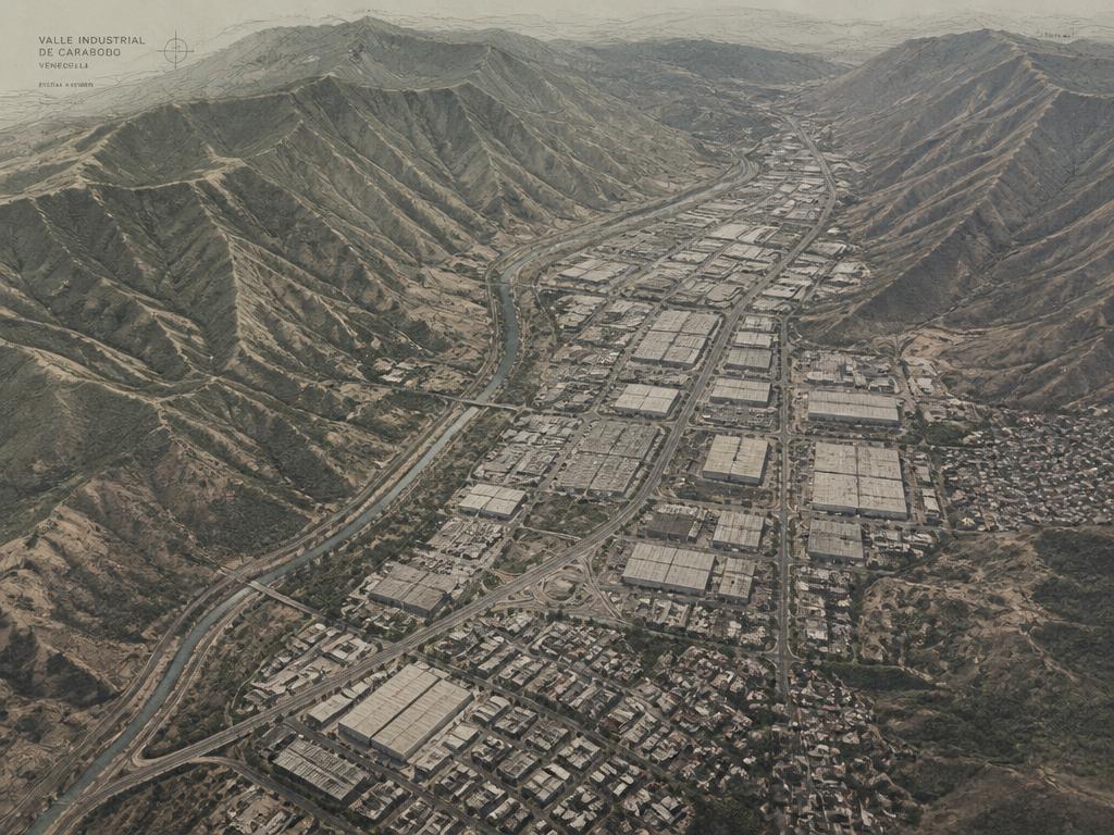 Vista aérea del valle industrial de cobertura en Venezuela